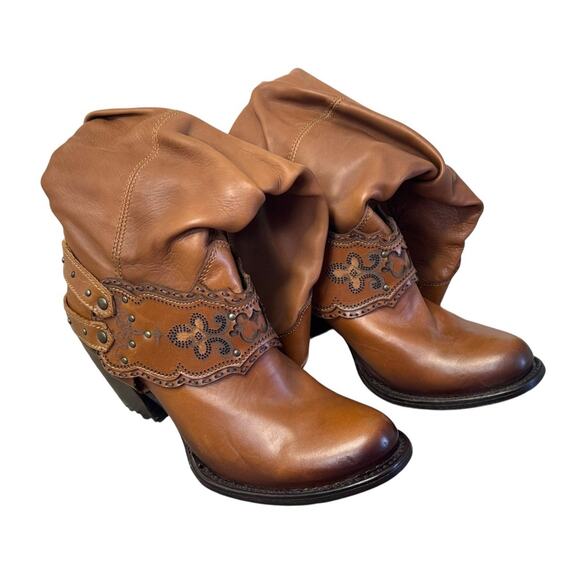 CUADRA Cowgirl Mexican Western Leather Cowhide Boots CU202 Honey Stud Harness 7 - Picture 2 of 11